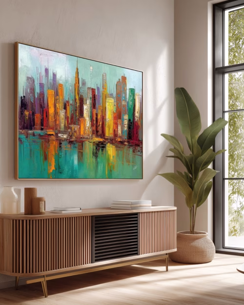 Quadro De Luxo Cidade Colorida | Reflexos Urbanos