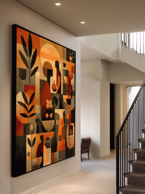 Quadro De Luxo Abstrato Geométrico em Tons Terrosos | Harmonia Contemporânea